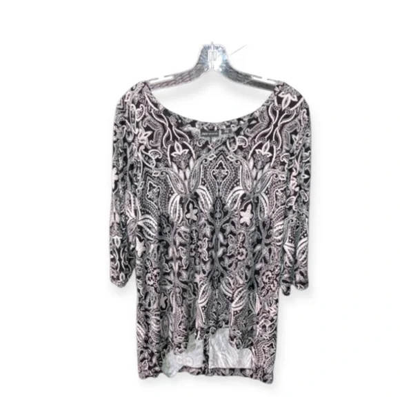 Jones New York Women’s Black and White,Pink Paisley Floral Blouse Size X1 boho - Picture 2 of 13